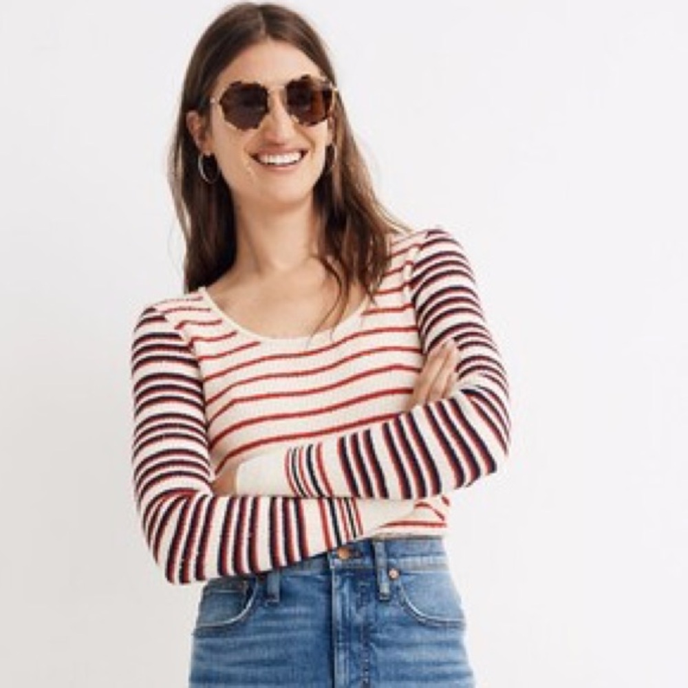 Madewell Stillman Pullover Sweater in Stripe Mix Large